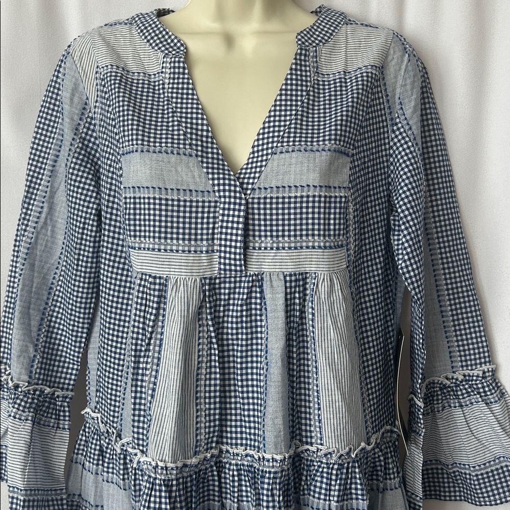 Pomander Place NWT Cute Blue Gingham Ruffled Hem 3/4 Sleeve Dress **Size S** 🌸🌸 - Picture 3 of 7